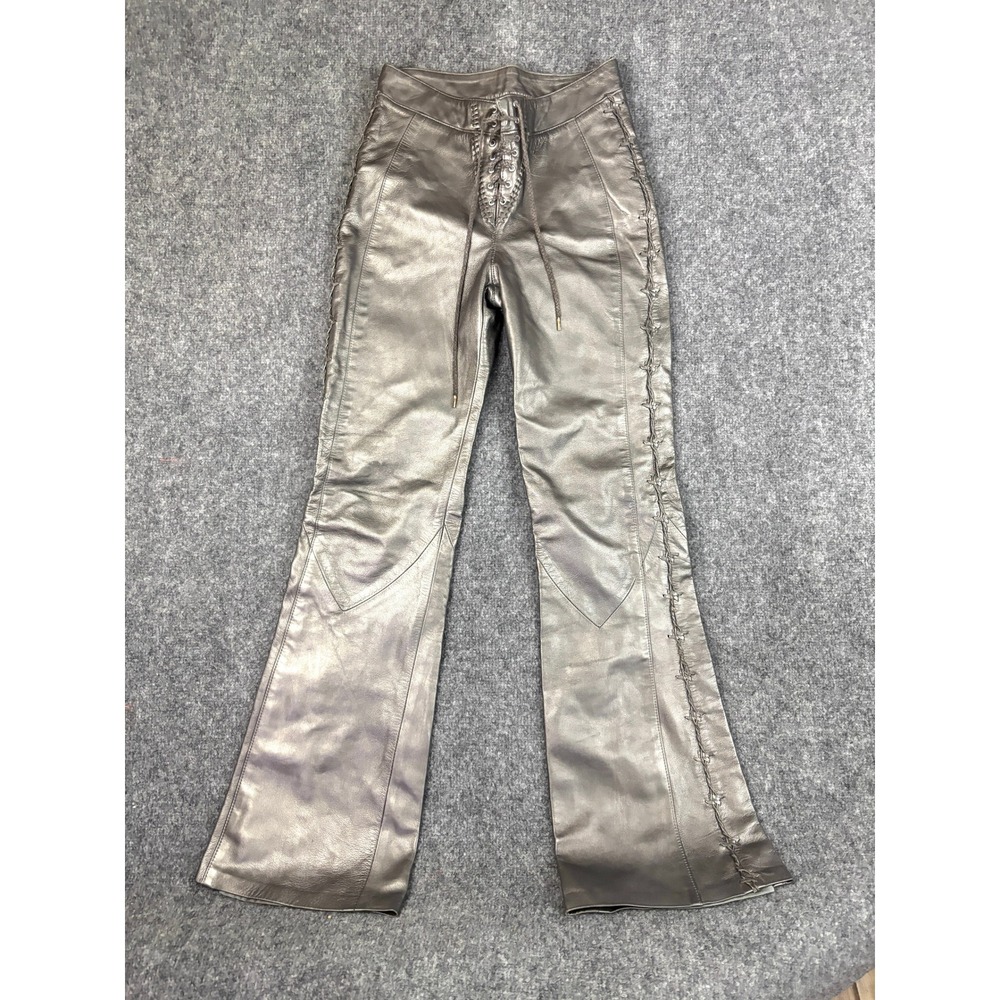Handmade‎ Leather Lace Up Pants 27 Waist Western Biker Flare Whipstitch